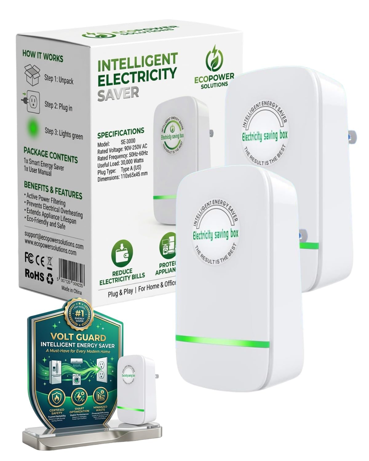 Stopwatt SmartPlug Device US Plug 90V-250V 30KW 4 Pack